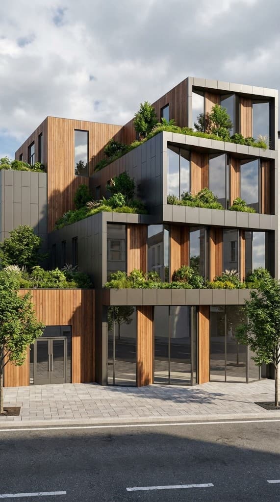 Biophilic mixed-use building with terraced greenery
