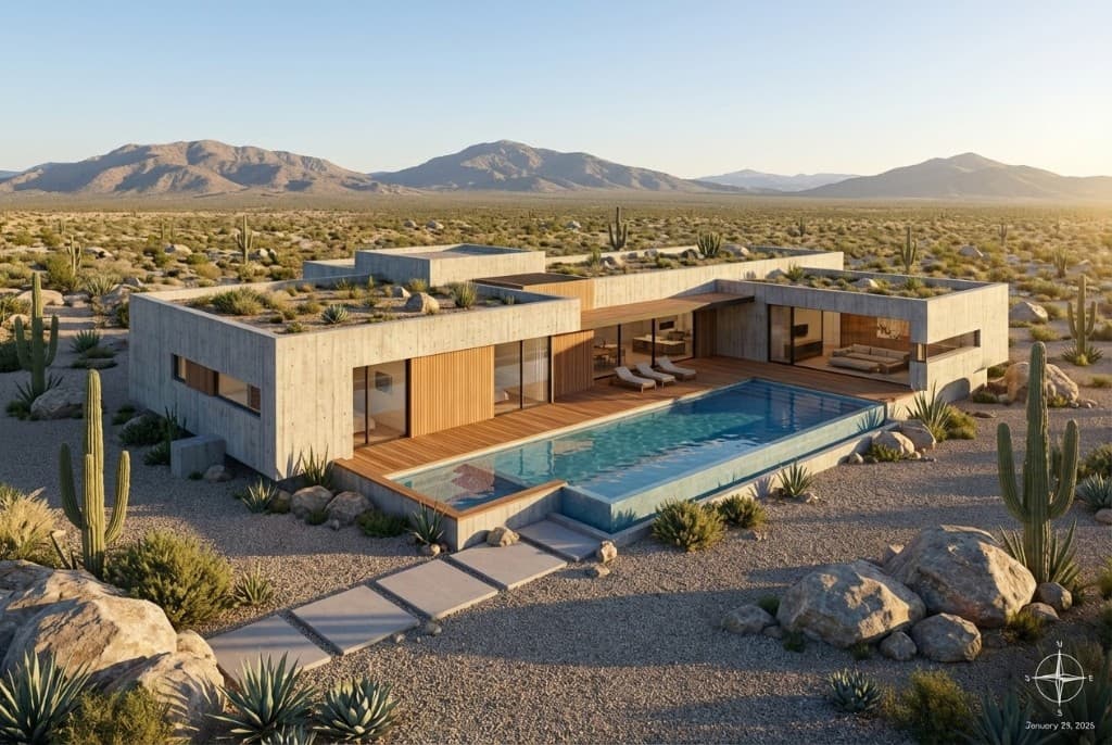 Modern desert house rendering