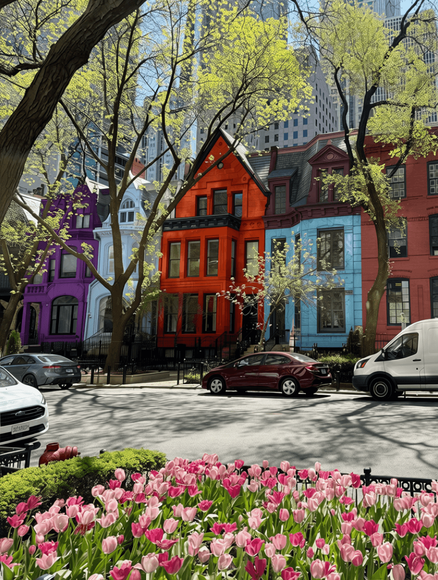 Chicago street with colorful buildings after edit