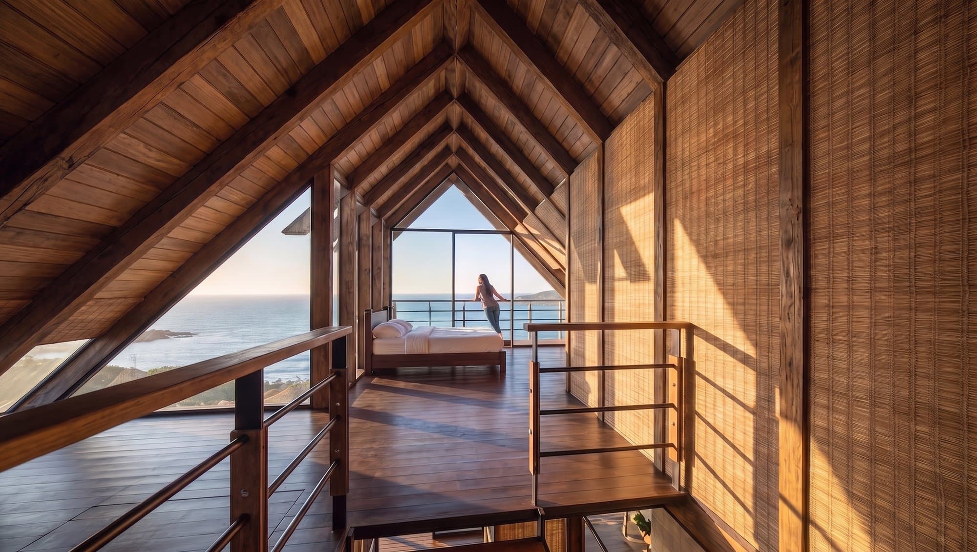 Interior render at dawn with warm crest lighting