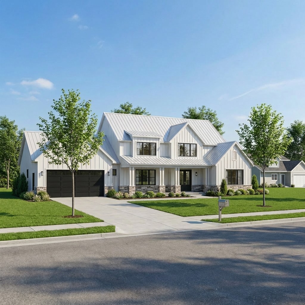 Option B: White Roof + Black Garage